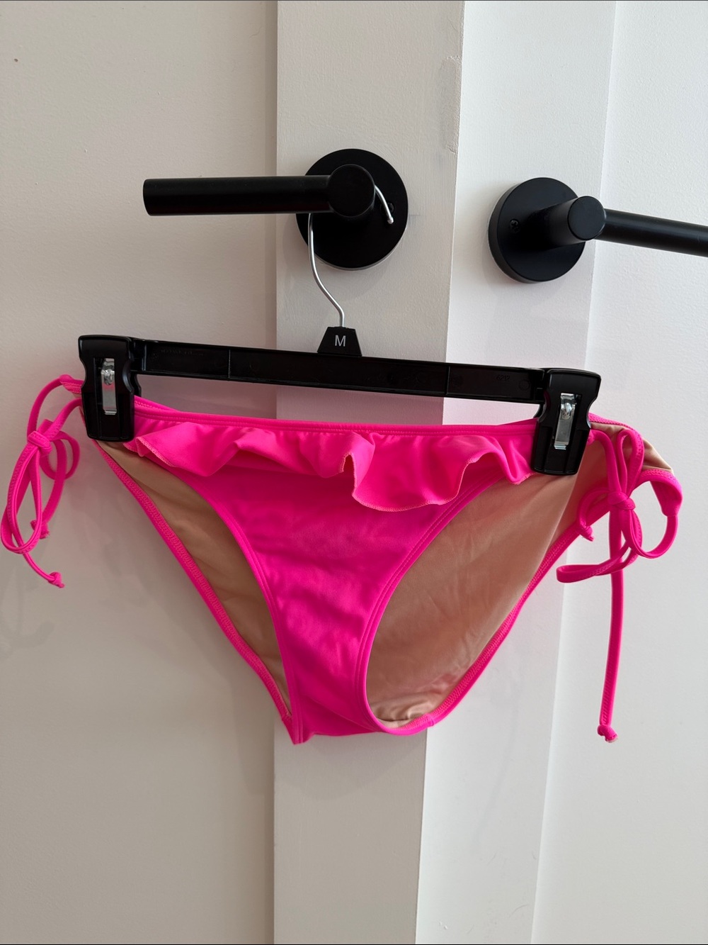 Vintage Express Swim Bright Pink Ruffle Tie-Side Bikini Bottom -
